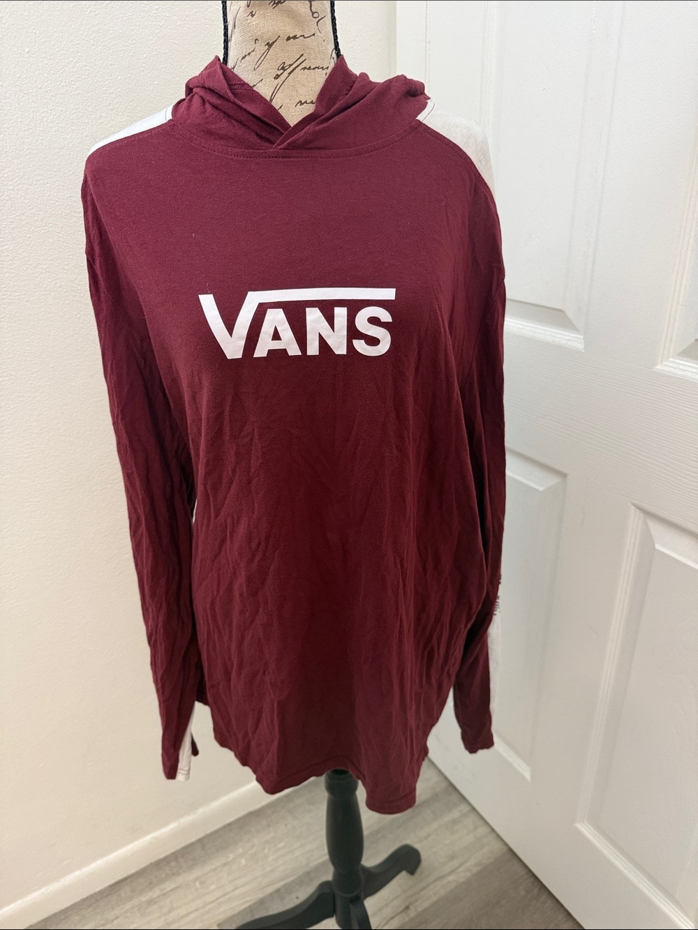 Vans Maroon Hooded Long Sleeve Shirt with White Logo